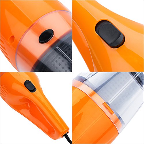FREESOO 2 Usi Aspirapolvere per Auto, Led Portatile Aspirapolvere Uso Umido e Secco con HEPA Filtro Lavabile Senza Odore DC 12V 106W Arancione