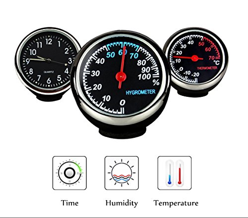Fristee, piccolo orologio analogico al quarzo per il cruscotto dell’auto. Orologio, igrometro e termometro. Adesivo da 3 metri 3M incluso