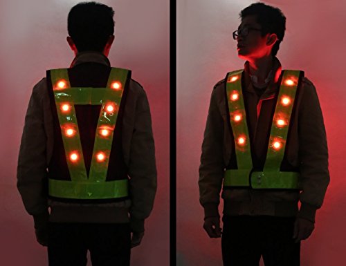 Fuloon - Gilet di sicurezza con 16 luci a LED e strisce catarifrangenti