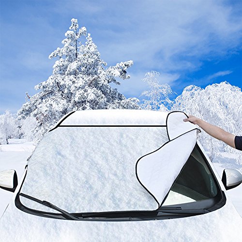 FuriAuto Copriauto Impermeabile Adattato Per Qualsiasi Auto Spazzole tergicristallo Anteriore copriparabrezza grigio con laccetti per il fissaggio anti neve o sole