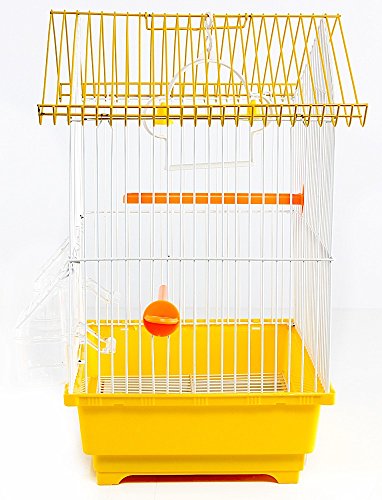 Gabbia per uccelli In metallo, completa di accessori BIRD CAGE 30x23x39 cm due mangiatoie e altalena colori assortiti (Tetto Curvo)