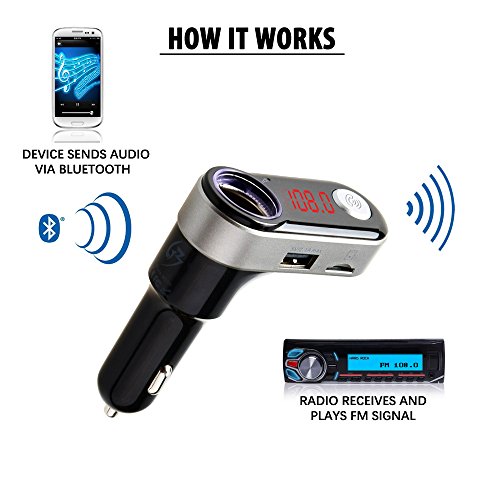 Gam3Gear Bluetooth 3.0 Ricevitore FM Trasmettitore Wireless accendisigari per auto Prolunga Vivavoce Chiamata Radio FM Adattatore musicale stereo Dual 2.1A Caricabatteria da auto USB per SmartPhone