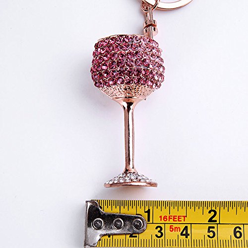 gespout bicchiere di vino a forma di portachiavi ciondolo ragazza pacchetto auto ornamenti PU portachiavi Key Ring Ciondolo Regalo di compleanno, Metallo, bianco, 11.8 x 3.3 cm