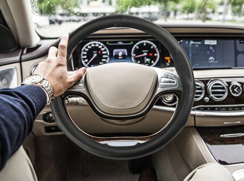Gomass auto Car Steering Wheel Covers, Four Dimensional servosterzo, universale, 38,1 cm, in microfibra, antiscivolo, presa facile, Wheel Wrap (nero)