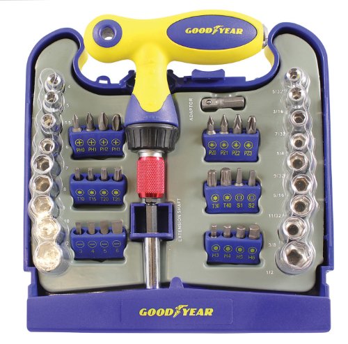 Goodyear - Cacciavite a cricchetto con chiavi a bussola e punte, confezione da 45 pezzi
