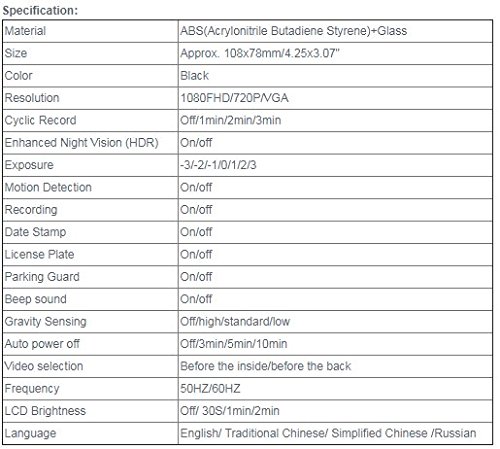 GOZAR 4 Pollici 1080P Doppia Lente Auto Dvr Dash Cam Telecamera Videoregistratore Vista Posteriore G-Sensor
