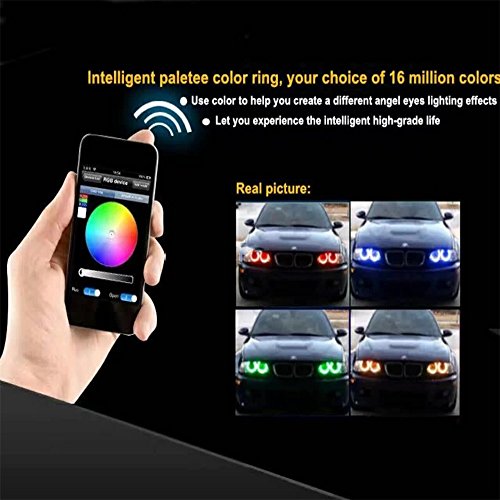 Grandview set 70 mm mucolore RGB LED Halo anelli luce COB 70SMD Smart Phone iOS Android App controllo bluetooth auto Angel Eyes cerchio anello f lampada luci diurne (DRL 12 V