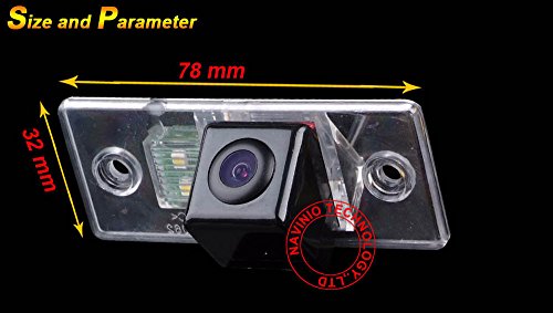 Greatek Colore telecamera di retrovisione con linee di griglia come luce targa, Retrocamera di parcheggio per Cayenne VW Touareg Golf V Fabia Passat B5 Tiguan Polo Santana
