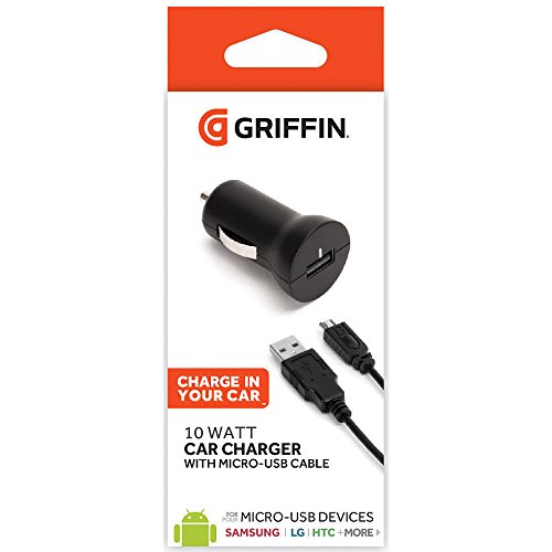Griffin 2,1 A 10 W Caricabatterie da auto con Micro cavo USB staccabile, colore: nero