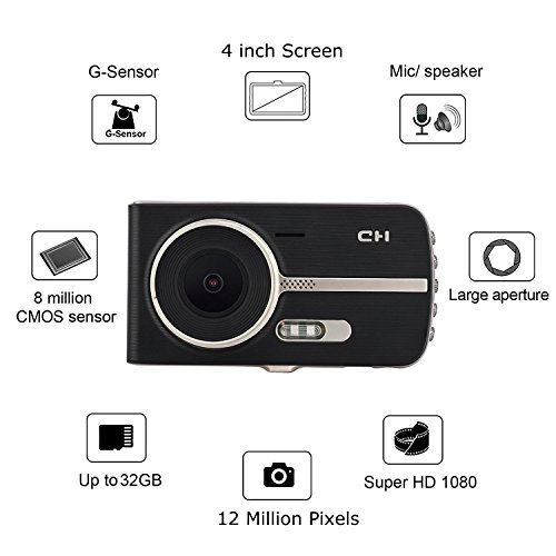 Gtopin Telecamera per Auto,Auto Dash Cam 1080P Full HD Davanti e Posteriore Doppia Lente Dashcam Videoregistratore per Auto con Visione Notturna,Telecamere grandangolari da 170 gradi,4 Pollici