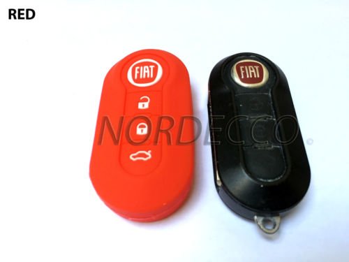 Guscio per chiave telecomando a scatto a 3 pulsanti, 100% silicone, con logo Fiat, colore: rosso