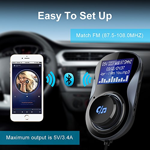 Guzack Trasmettitore FM Bluetooth 4.1 per Auto con Kit Adattatore Radio, 2 USB Porta, Chiamate Vivavoce, Supporta TF card, Compatibile with iPhone, Samsung,Huawei e iOS Andriod Smartphone