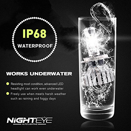H1 H4 H7 auto LED Headlight Bulbs, Nighteye A333 T1 9005 (HB3) 80 W 9000LM 6000 K bianco freddo IP68 impermeabile CSP chip LED Automotive Light bulbs All-in-One kit di conversione – 3 anno di garanzia (confezione da 2)
