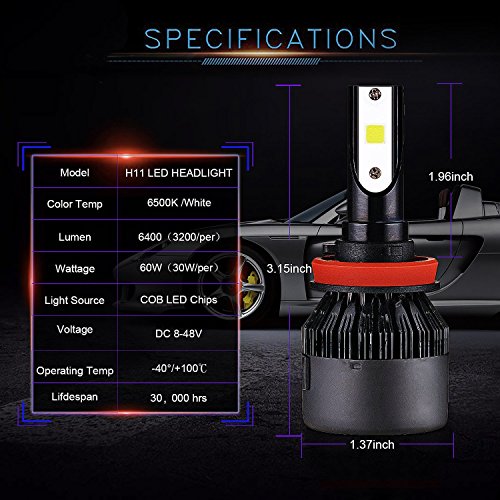 H11 LED auto lampadine fari kit – H9 6000LM COB chip LED auto luce kit di conversione 12 V sostituire per auto o lampada alogena HID lampadine c6s-h8 H9 H11