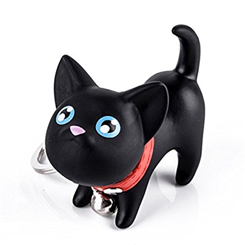 Hacoly Lovely Little Cat Kitten portachiavi in ​​lega campana giocattolo amante portachiavi borsa auto ornamenti ciondolo per le donne uomini Souvenir regalo di compleanno - nero
