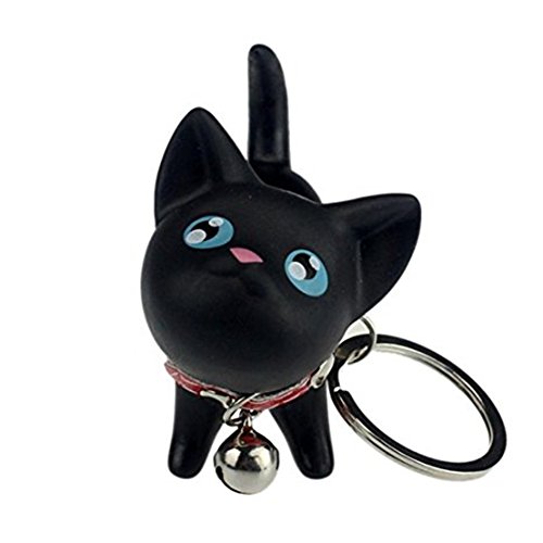 Hacoly Lovely Little Cat Kitten portachiavi in ​​lega campana giocattolo amante portachiavi borsa auto ornamenti ciondolo per le donne uomini Souvenir regalo di compleanno - nero