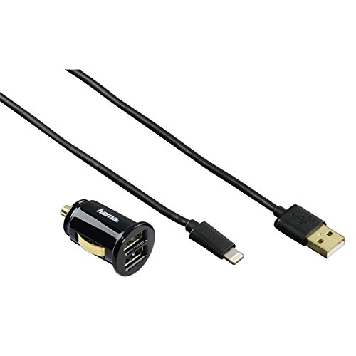 HAMA Set "Dualpicco" con Caricatore USB Doppio da Auto e Cavo USB 2.0/Lightning per iPhone 5, 2.0A, MFI, 1.5 metri, Nero