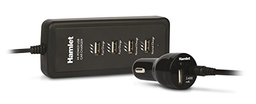 Hamlet XPWC545CAR - Travel Charger USB da Auto 12/24V dotato di 4+1 Porta USB ad alta potenza 40Watts.