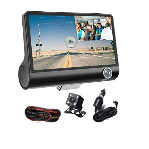Hangang auto Dash Cam 3 lenti LCD 10,2 cm FHD 170 grandangolare per cruscotto registratore auto Dash Cam auto DVR video registratore telecamera per la retromarcia con visione notturna, G-Sensor, WDR, loop recording