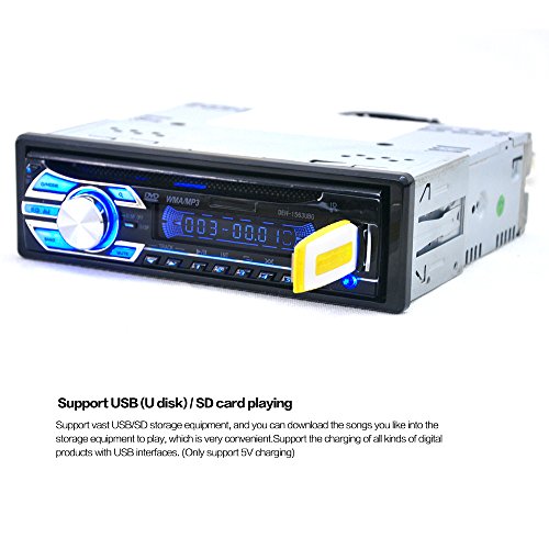 Hengweili, lettore stereo auto, 1 DIN, 12V, con unità CD DVD, radio, MP3 / USB / SD / AUX / FM / iPod / iPhone