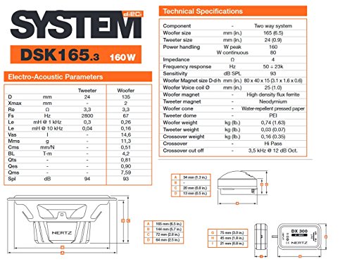 Hertz DSK 165 dsk165.3 Altoparlanti 2 vie + supporti casse FIAT PANDA DAL 2003 Anteriore 165 cm
