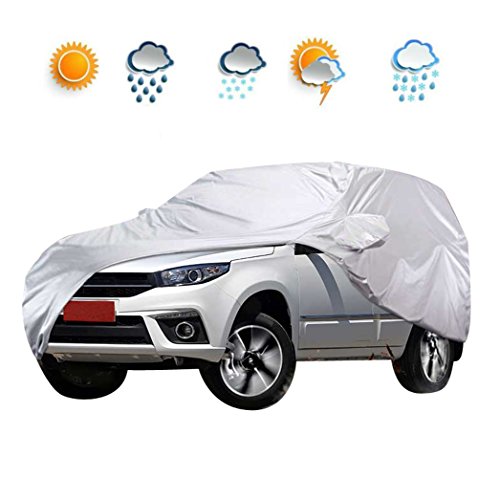 HHD® Copriauto Telo Copriauto Auto comprende specchietto retrovisore Impermeabile Pieghevole Anti UV Anti Pioggia Sole Ghiaccio con Sacca per il Trasporto, 480 x 175 x 120cm, argento