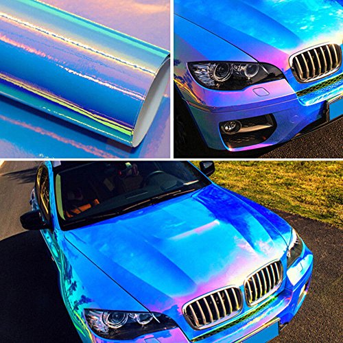 Hoho 152 cmx100 cm blu laser Rainbow olografica Neo Chrome vinile adesivo auto vernice foil Air Bubble free film