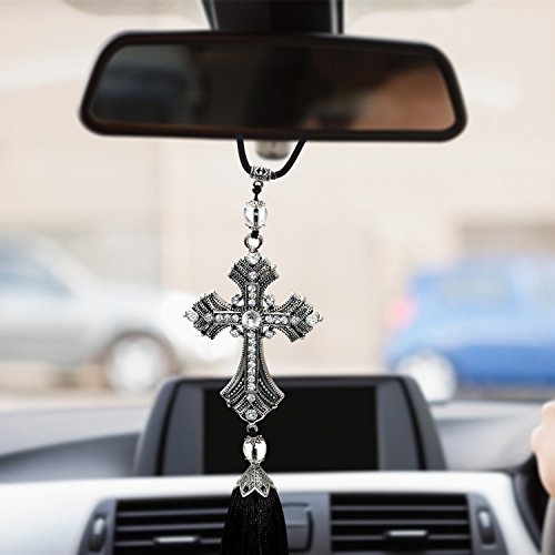 Holy Cross Crystal Lucky Rearview ciondolo Roadster interior Accessories Christian voce per auto specchio fascino veicolo ornamento Cattolica amuleto regalo decorazione da appendere con nappa