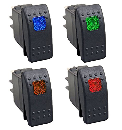 HOTSYSTEM 12V 20A Auto Interruttore 4 Pin con LED Luci ON/OFF Switch 1 blu +1 verde +1 arancia +1 rosso