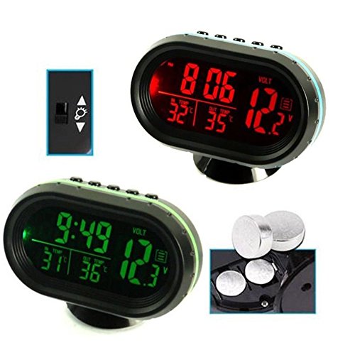 HOTSYSTEM digitale Termometro + orologio + Voltmetro 12V/24V per auto LED Display verde