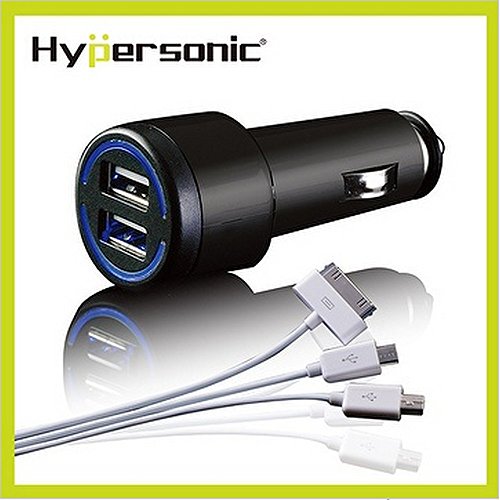 Hyper SONIC® hp2691 universale 2 porte 3 a USB caricabatteria da auto 12 V/24 V Auto + Camion con Mini USB + Micro USB + APPLE 30 Pin Adapter, illuminato blu