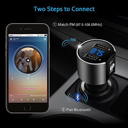 Ibeek C26S Trasmettitore Fm Bluetooth, Audio Ricevitore con Caricabatteria da Auto a Doppia Porta USB per Iphone 7 Plus Galaxy S8 e Altri Smartphone, Grigio