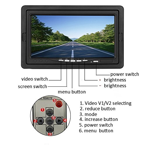 Icamecho - Set di 2 telecamere posteriori per auto, 12-24 V, con supporto, visione notturna, impermeabile, monitor da 7" con doppi cavi AV da 10 m per bus/camion/rimorchio/roulotte/camper