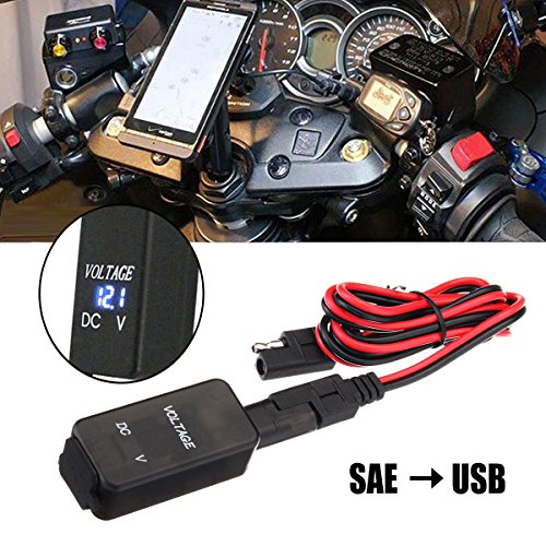 ILS - Motorcycle SAE To USB Dual Port Cable Adapter Power Charger & Voltmeter Car Ship
