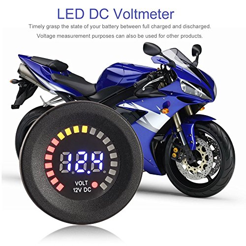 Impermeabile resistente al calore 12V CC Blu LED Display a pannello digitale Voltmetro Voltaggio Volt per auto Colore moto: nero