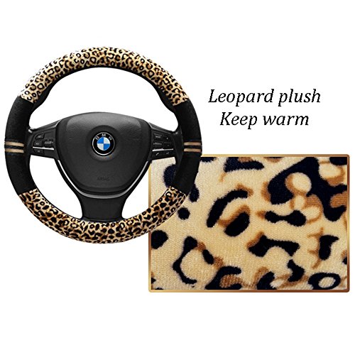 Inebiz elegante quattro stagioni generale leopardo velluto auto coprivolante, 38,1 cm universale per auto e camion