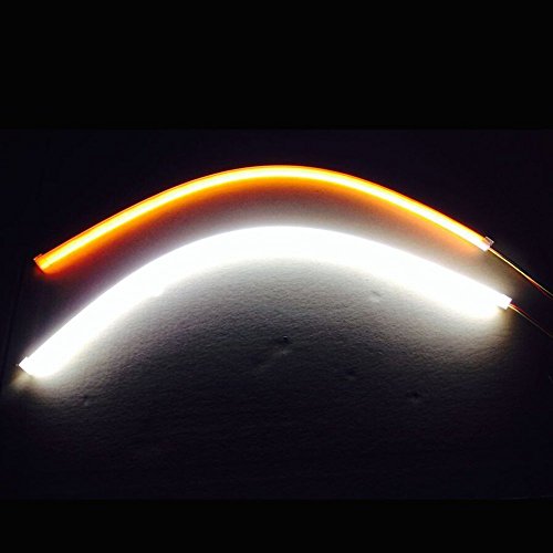 Inlink 2-Pack Dual Color Flexible Car LED Soft Tube Switchback DRL White-Amber Headlight Daytime Running Strip Light with Turn Signal(85cm)