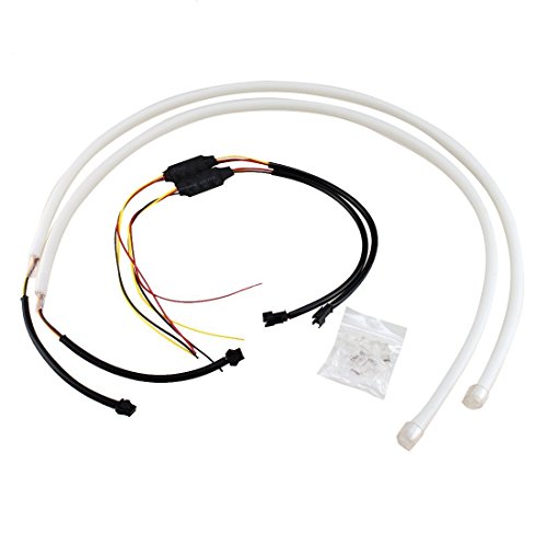Inlink 2-Pack Dual Color Flexible White-Amber Switchback Headlight LED Soft Tube Switchback DRL Daytime Running Turn Signal Strip Light(60cm)