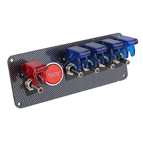 Interruttore di accensione BQLZR 12 V CC + pannello con 4 pulsanti blu e 1 rosso per avviamento motore per auto da corsa