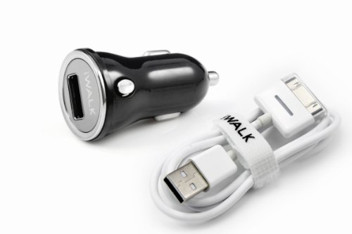Iwalk Dolphin mini, 2.1 A USB caricabatteria da auto con cavo di sincronizzazione e ricarica, USB to Apple 30pin connettore.