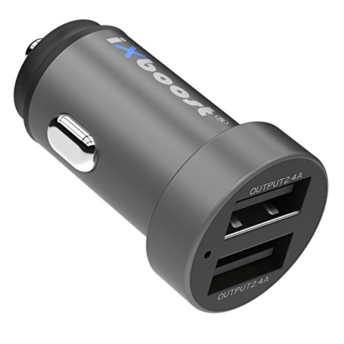 iXboost IX di 5B Set Speed Charge 4.8 a Dual USB caricabatteria da auto pieno di metallo Adattatore per auto grigio scuro intelligente IC 2 Port Adattatore di ricarica + cavo di ricarica lightning per ad esempio iPhone 6/iPhone 7 NERO