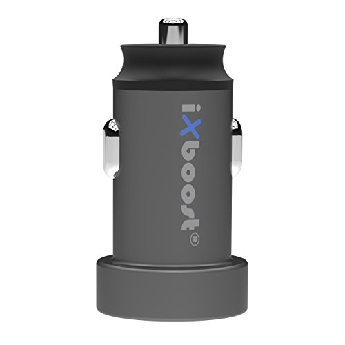 iXboost IX di 5B Set Speed Charge 4.8 a Dual USB caricabatteria da auto pieno di metallo Adattatore per auto grigio scuro intelligente IC 2 Port Adattatore di ricarica + cavo di ricarica lightning per ad esempio iPhone 6/iPhone 7 NERO