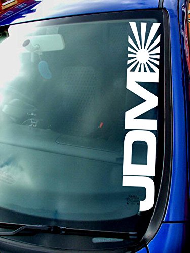 JDM with Rising Sun Flag Small to Large Windscreen Vinyl Die Cut Sticker Decal Black 1000mm x 180mm