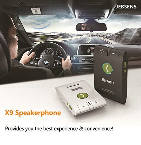 JEBSENS - Kit vivavoce per auto, montaggio su alette parasole, premium X9 Bluetooth V4.0, per collegare fino a 2 telefoni, adatto a iPhone 6/6 Plus, 5S/ 5/ 5/ 4S/ 4, Samsung Galaxy S5/ S4/ S3/ S2, Note 2/ 3/ 4 HTC one, LG G3, e altri modelli con connessione Bluetooth