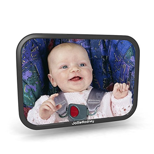 Jollie Rodney, specchietto per auto per neonati, per sedili auto, di alta qualità, formato XL, roglabile a 360 gradi, infrangibile, nero