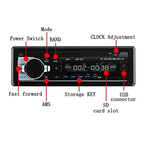 Jolliwin Bluetooth Autoradio, Car MP3 / WMA Player, Autoradio di alta qualità Bluetooth Stereo Radio Autoradio FM Ingresso USB / FM / SD / MP3 / AUX Ricevitore radio