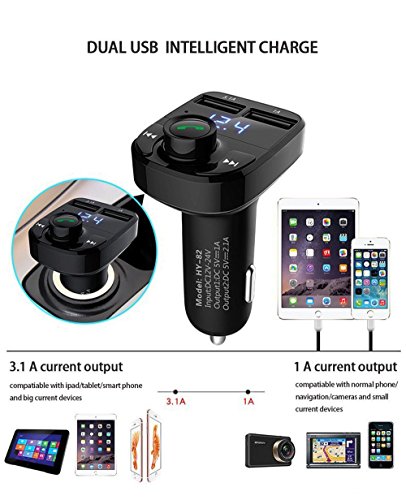 Jolliwin multifunzione Bluetooth 4.0 FM trasmettitore Bluetooth, caricabatteria doppio per auto USB, uscita 5V / 3.4A, supporto TF card, iPad, tablet PC, USB per iPhone, lettore MP3, ect (nero)