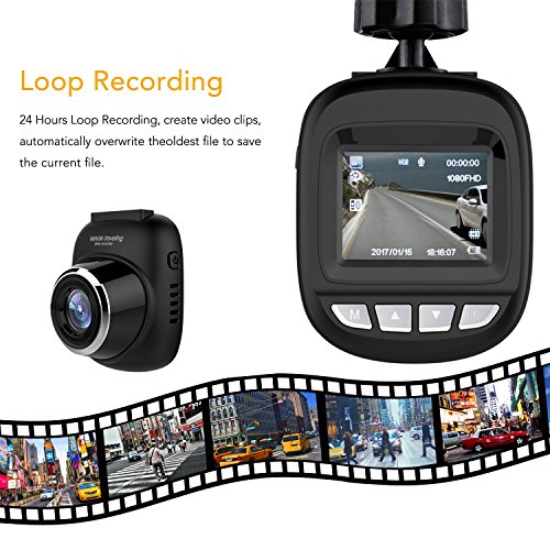 Joso, DVR digitale video registratore mini guida auto fotocamera Full HD 1080p, grandangolo 170 °, registrazione in loop, rilevamento del movimento e comando monitor