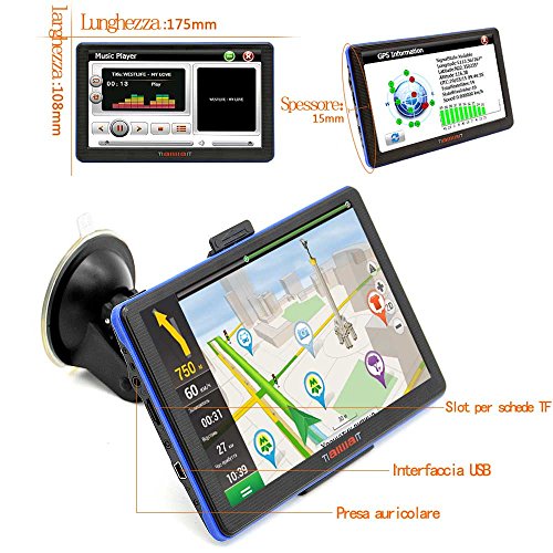 Junsun 7" GPS Navigatore Bluetooth FM 8GB schermo capacitivo per 3D Mappa Italia e Europa 48 Paesi (7 Pollici)