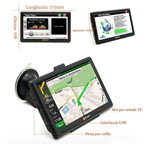 Junsun 7" GPS Navigatore con Visiera Anti per Mappa Italia e Europa Aggiornamento a Vita e Infotraffico con Protezione Antiriflesso